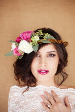Flower Headpiece and Berry Lip
