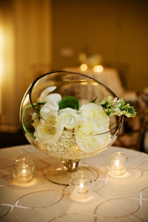 Ivory Flower Blooms in Glass Dome