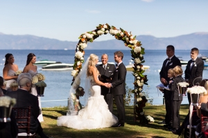 Magnolia and Hydrangea Arbor Waterfront Wedding Ceremony