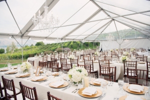 Outdoor Tent Reception With Chandeliers