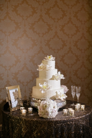 Wedding Cake on Silver Linens