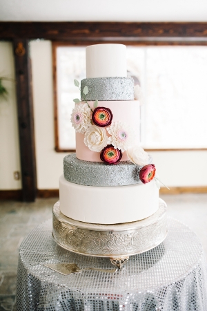 Whimsical Silver and Pink Wedding Cake