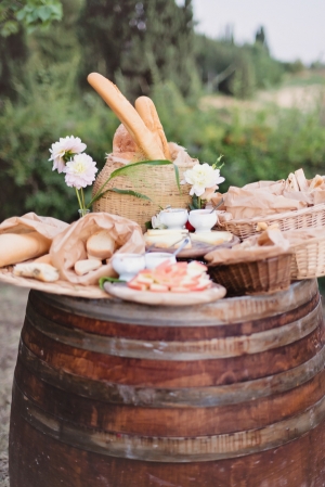 Appetizers on Wine Barrel Tuscany Wedding