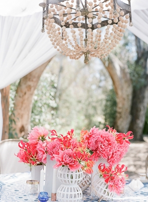 Coral Flowers in White Vases