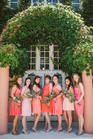 Coral Pink and Peach Bridesmaids Dresses