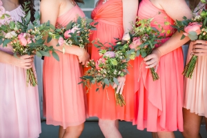 Coral and Pink Bridesmaids Dresses