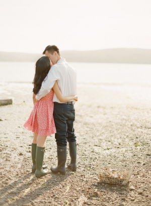 Couple Kissing Wearing Rain Boots