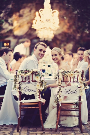 Floral Garland Bride and Groom Chair Signs