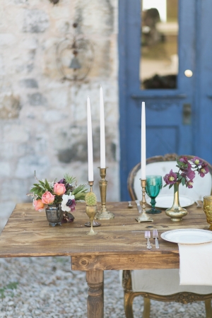 Gold Accents on Rustic Wood Table
