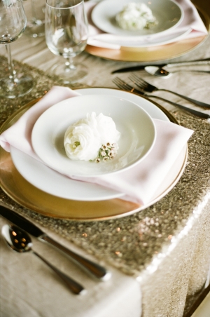 Gold Sequin and Light Pink Table Linens