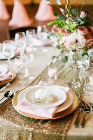 Gold and Pink Reception Table Decor