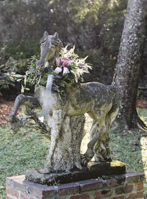 Horse Statue With Floral Garland