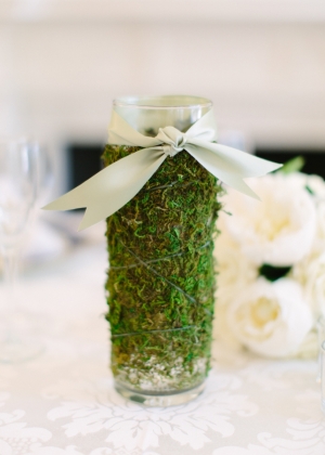 Moss Covered Vase Reception Decor