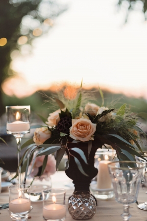 Peach Floral and Greenery Reception Centerpiece