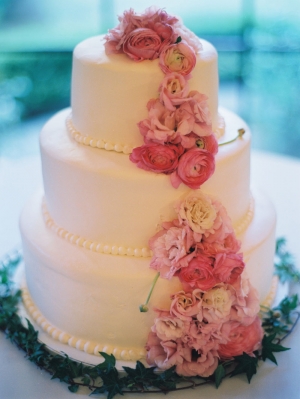 Wedding Cake with Cascading Pink Flowers