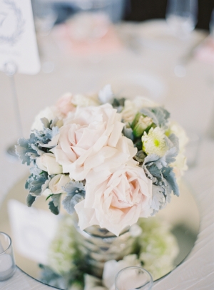 Blush Rose and Dusty Miller Centerpiece