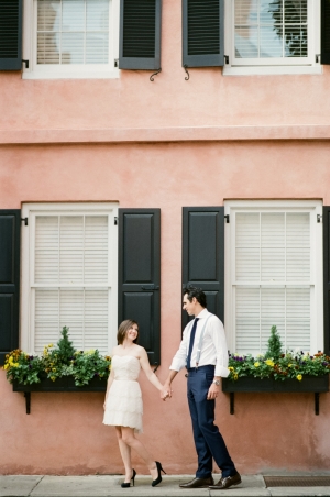 Engagement Photos on Charleston Sidewalk