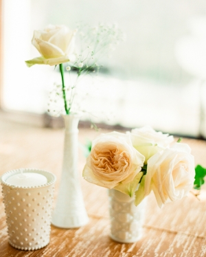 Peach Rose and Milk Glass Reception Decor