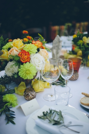 Peach Yellow and Green Floral Arrangements