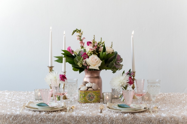 Pink Glassware and Floral China Reception Ideas