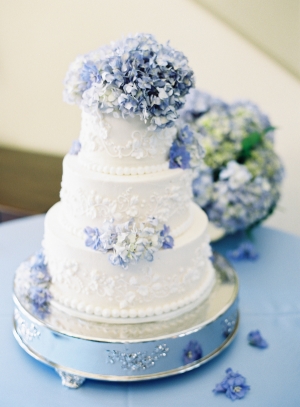 Wedding Cake With Blue Hydrangeas