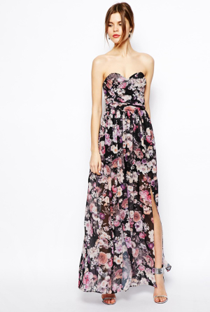 ASOS Bandeau Maxi Floral Dress With Contrast Waist