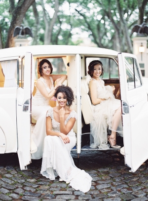 Brides in Vintage Car
