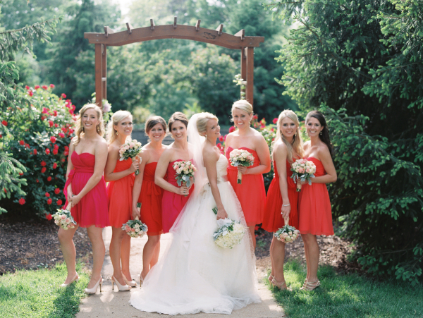 Bridesmaids in Pink and Red