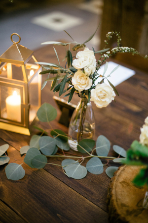 Gold Green and Ivory Reception Table Decor
