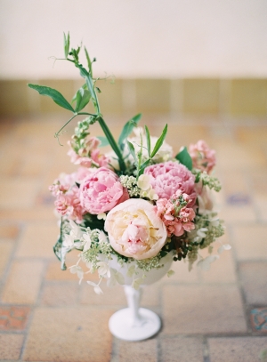Peach and Pink Florals in Milk Glass Vase