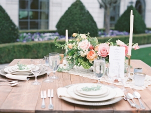 Peach and Pink Rose Centerpiece with Greenery