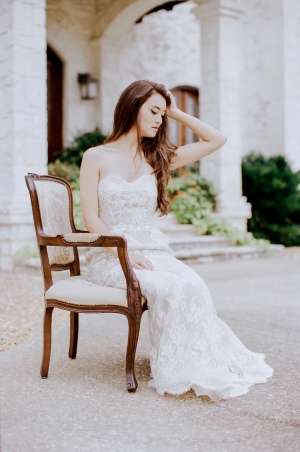 Strapless Vintage Lace Bridal Gown