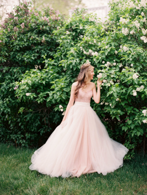 Bride in Pink Wedding Dress