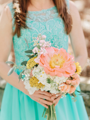 Bridesmaid with Spring Flower Bouquet