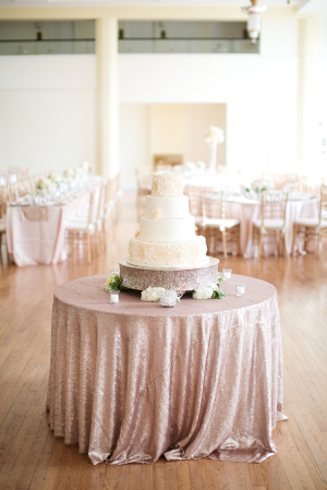 Cake Table with Gold Sparkle Linen