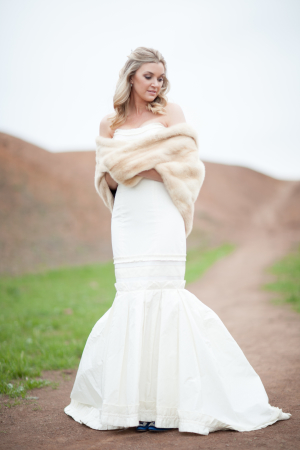 Fur Stole Over Bridal Gown