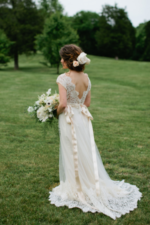 Wedding Gown with Peach Ribbon