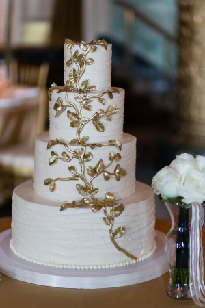 White Wedding Cake with Gold Leaf