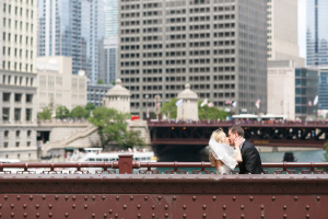 Bride and Groom on Chicago Bridge
