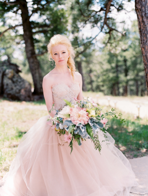 Bride in Custom Pink Wedding Dress