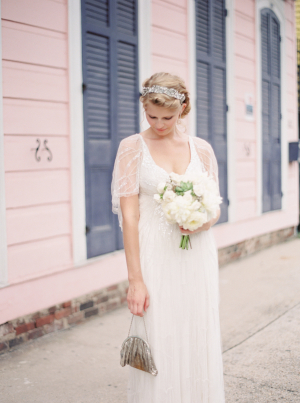 Bride with Vintage Silver Clutch
