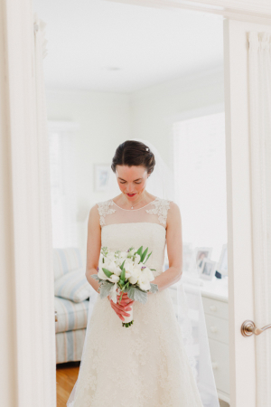 Bride with White and Green Bouquet