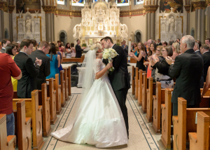 Elegant Church Wedding Bride and Groom Kissing