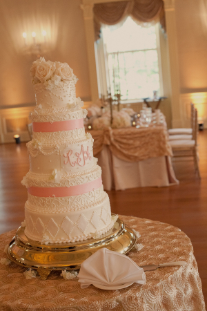 Intricate Pink and White Wedding Cake