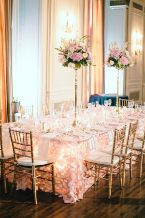 Pink and White Ballroom Wedding Table