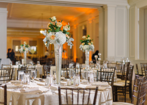 Reception Flowers in Silver Trumpet Vases