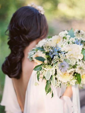 Bouquet with Blue and Ivory Flowers