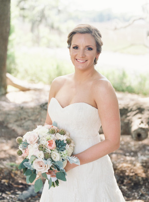 Bride with Blush and Green Bouquet