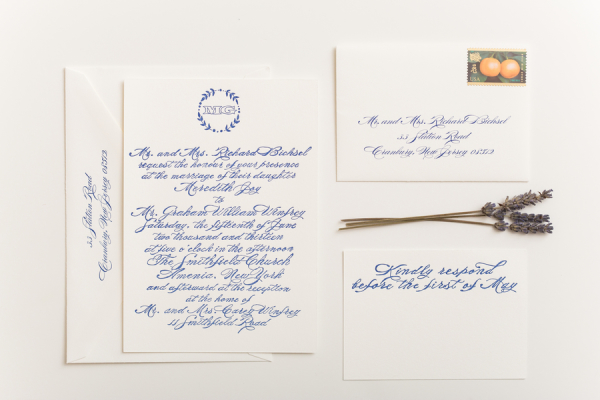 Navy Calligraphy Wedding Invitations