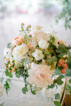 Peach and Green Centerpiece with Greenery